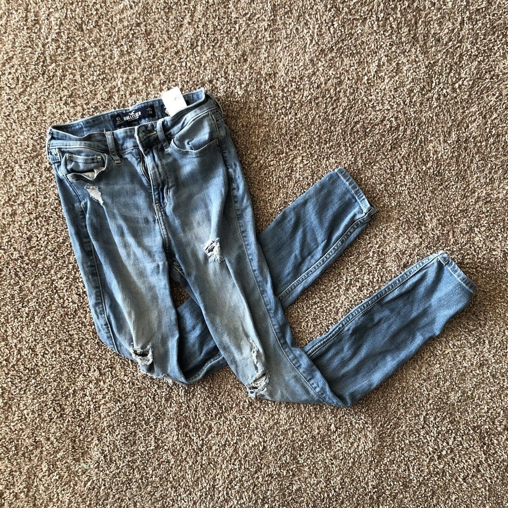 Hollister Ripped Skinny Jeans High Rise Super Skinny Denim Women OS W24 L28